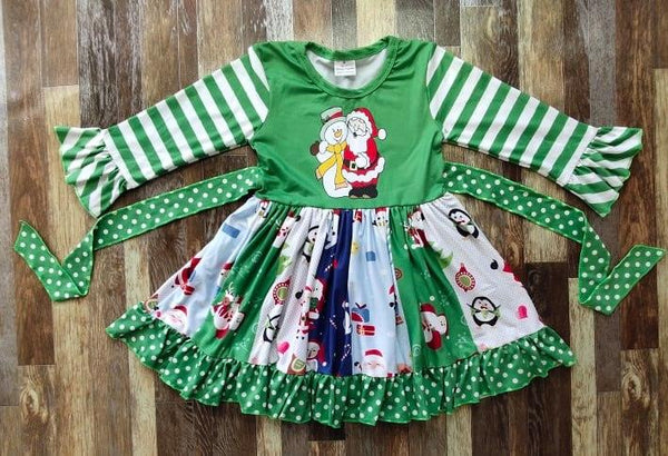 Santa Snowman Long Sleeve Ruffle Dress - Ava Grace Boutique