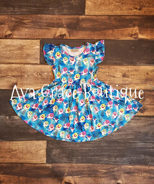 Shark Inspired Milk Silk Dress Twirly Style - Ava Grace Boutique