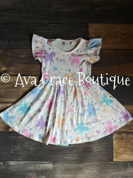 Rainbow Unicorn Milk Silk Dress Twirly Style - Ava Grace Boutique