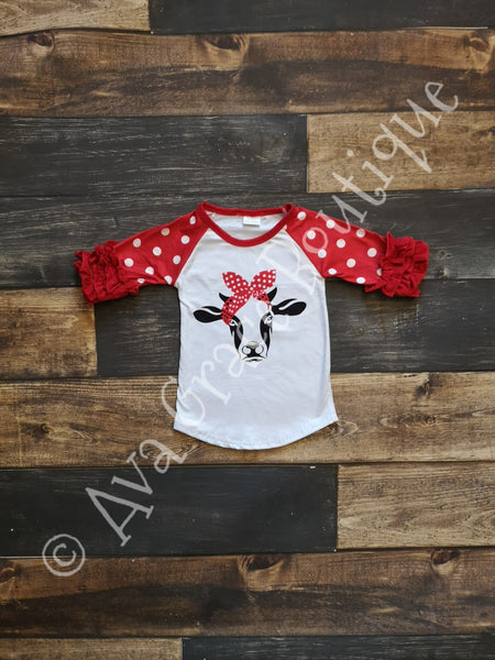 Cow Bandana Ruffle Raglan Top