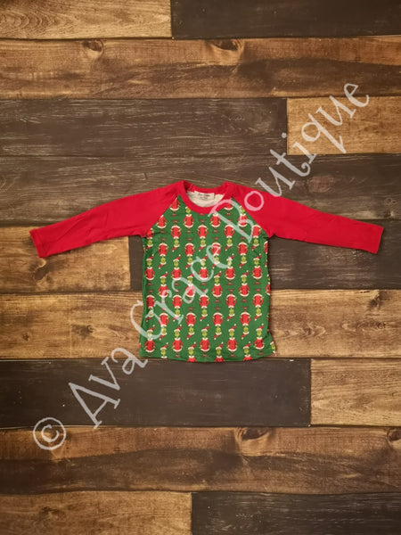 Christmas Grinch Long Sleeve Raglan Top