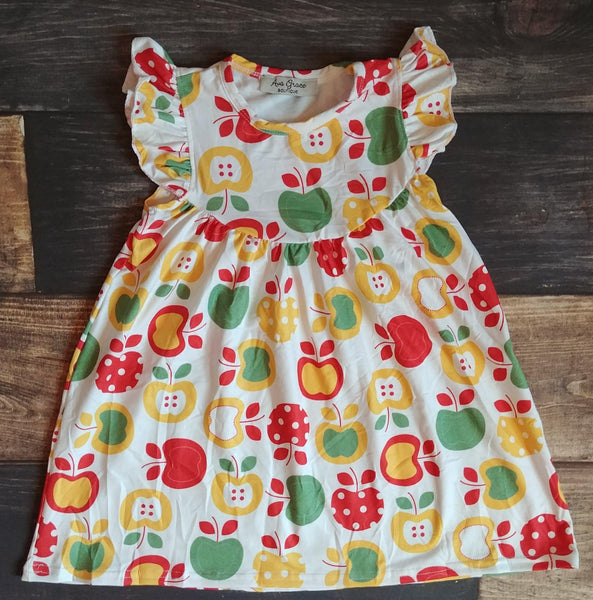 Red Green Yellow Apples Pearl Milk Silk Dress - Ava Grace Boutique