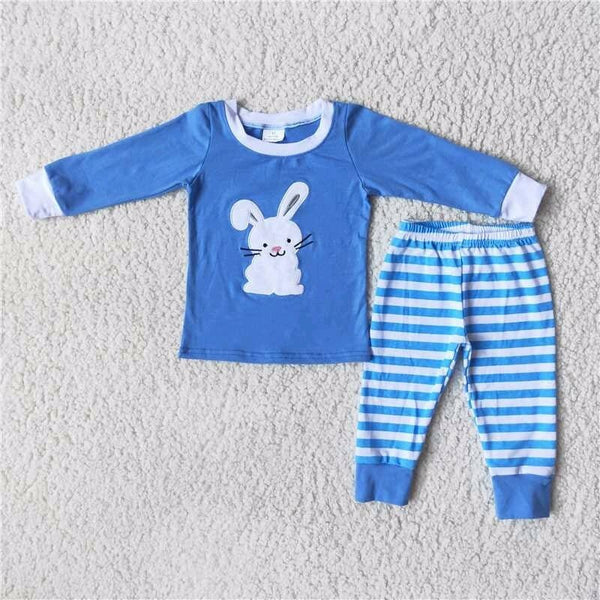 Easter Bunny Boy Blue Embroider Pajama Set