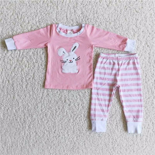 Easter Bunny Girl Embroider Pajama Set