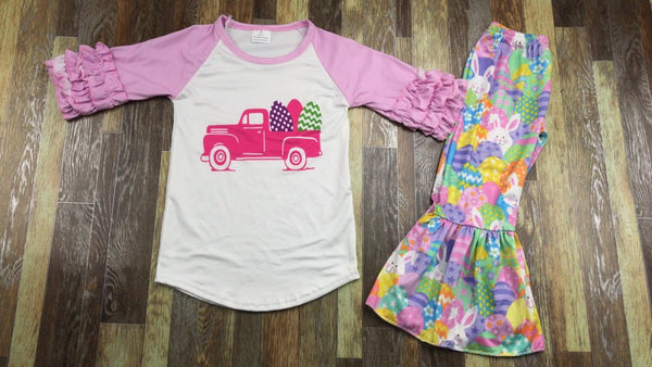 Easter Eggs Truck Top and Belle Pants Girl Outfit