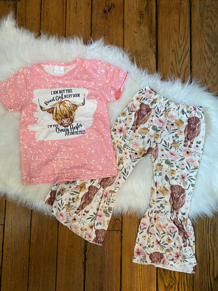 Highland Cow Print Girl Outfit Set