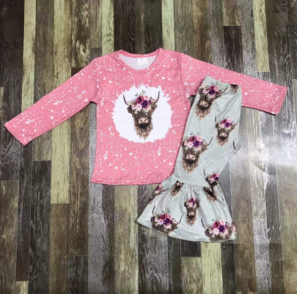 Highland Cow Print Girl Outfit Set