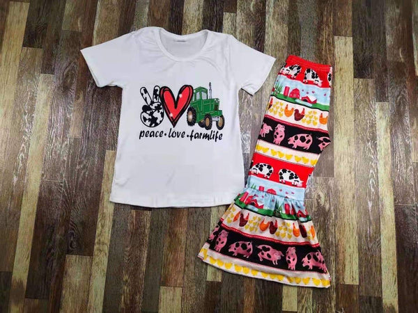 Peace Love Farm Life Top and Belle Bottom Girl Outfit Set