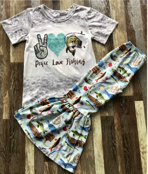 Peace Love Fishing Girl Outfit Set