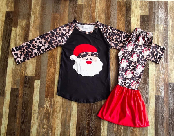 Santa Leopard Print Top and Belle Bottom Set - Ava Grace Boutique