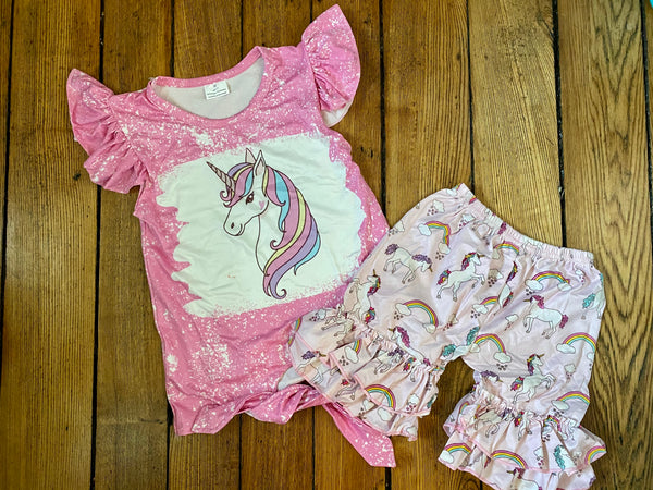 Unicorn Top and Short Girl Outfit