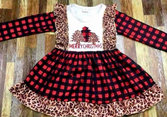 Buffalo Plaid Christmas Ruffle Dress