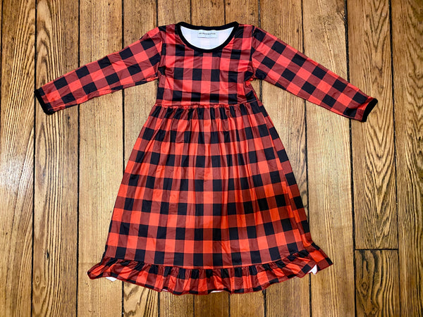 Buffalo Plaid Pajama Ruffle Gown