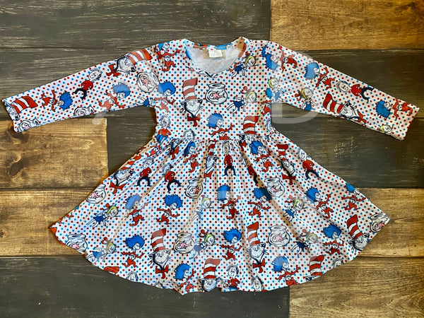 Cat In The Hat Twirly Long Sleeve Dress