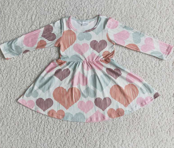 Hearts Valentine Milk Silk Long Sleeve Twirly Dress A
