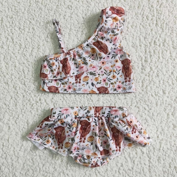 Highland Cow Print Girl Swimsuit