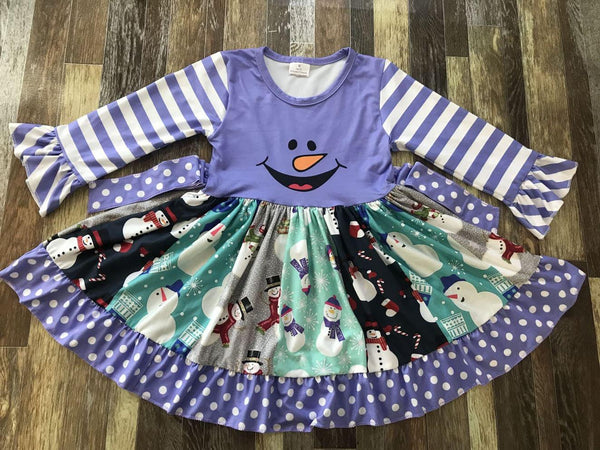 Snowman Long Sleeve Ruffle Dress - Ava Grace Boutique
