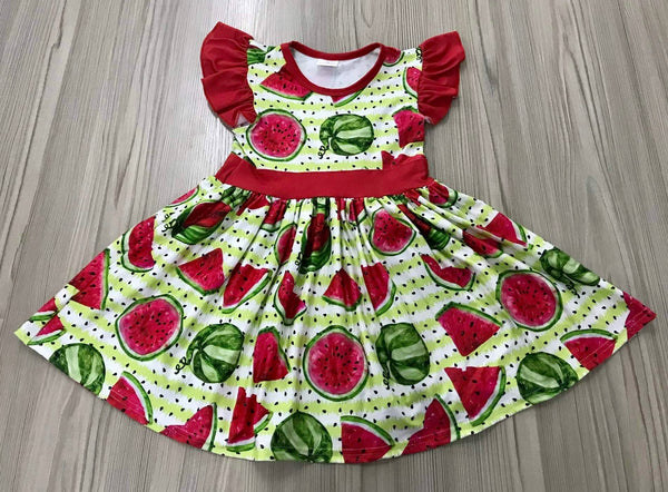 Watermelon Print Flutter Sleeve Twirly Girl Dress