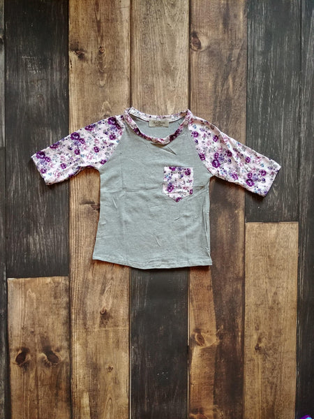 Purple Flowers Sleeve Raglan Tee - Ava Grace Boutique