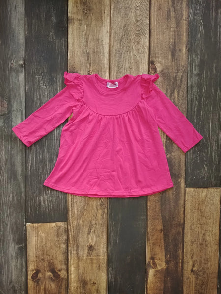 Hot Pink Flutter Long Sleeve Pearl Knit Dress - Ava Grace Boutique