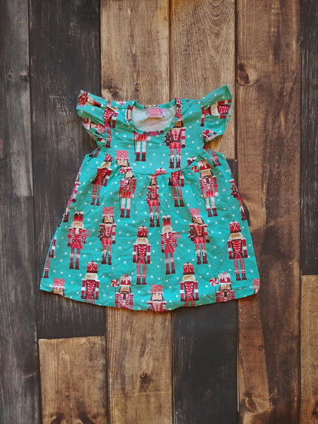 Teal Nutcracker Christmas Knit Pearl Dress - Ava Grace Boutique