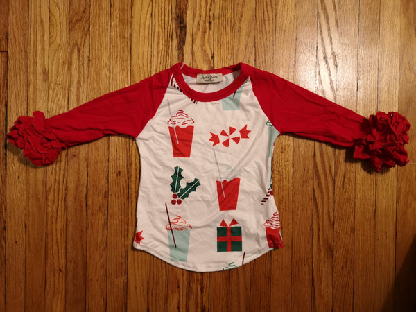 Christmas Coffee Ruffle Raglan Top