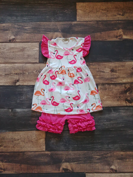 Flamingo Dress and Ruffle Short Set - Ava Grace Boutique