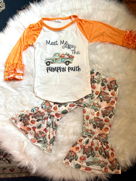 Pumpkin Patch Print Top & Belle Bottom Set - Fall Girls Outfit (3/6M-14/16)