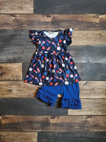 Rockets 4th of July Milk Silk Dress and Ruffle Short Set - Ava Grace Boutique