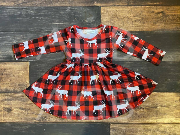 Buffalo Plaid Moose Milk Silk Dress Twirly Style