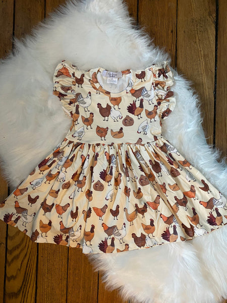 Farm Chicken Print Twirly Dress - Cute Animal Dress for Girls