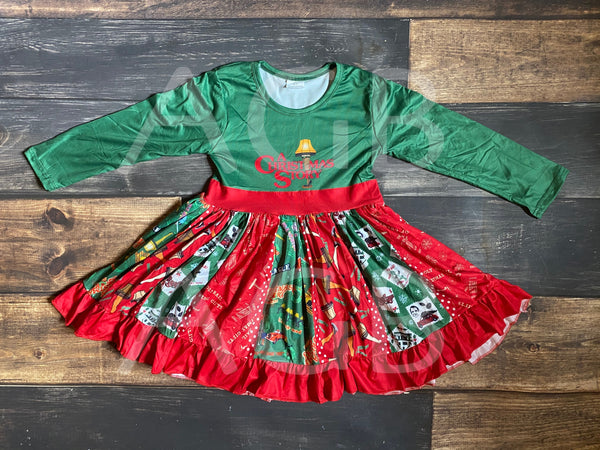 Christmas Story Long Sleeve Ruffle Dress