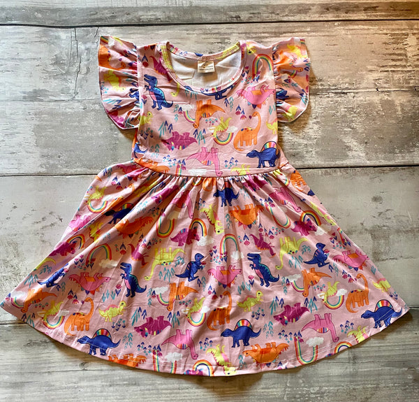 Dinosaurs Pink Twirly Girl Dress