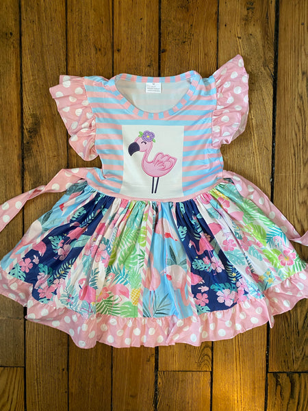 Flamingo Flutter Sleeve Twirly Girl Dress