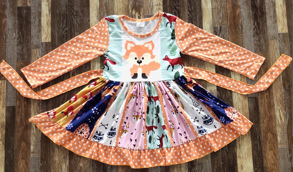 Fox Long Sleeve Panel Twirly Dress
