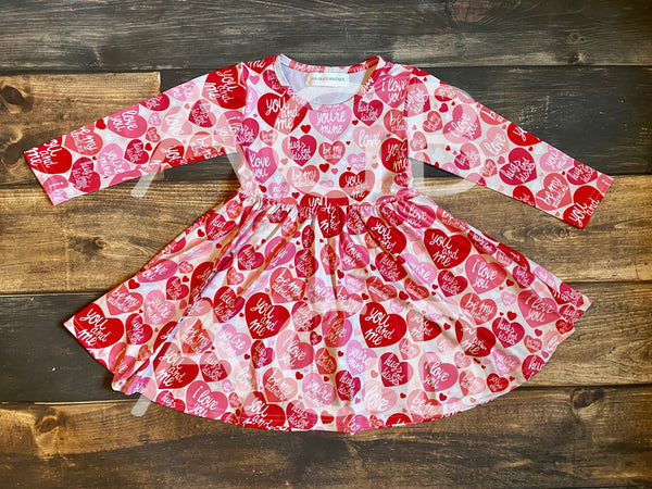 Hearts Valentine Milk Silk Long Sleeve Twirly Dress