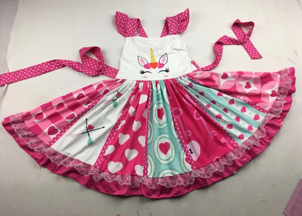 Unicorn Print Valentine's Twirly Dress