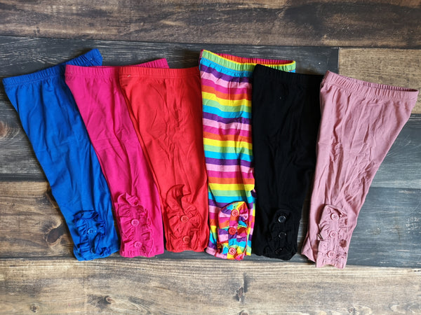 Capri Side Ruffle Buttons Girl Legging