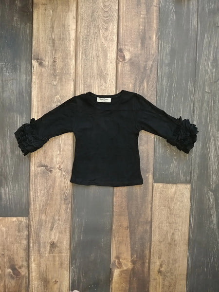 Black Ruffle Long Sleeve Shirt - Ava Grace Boutique