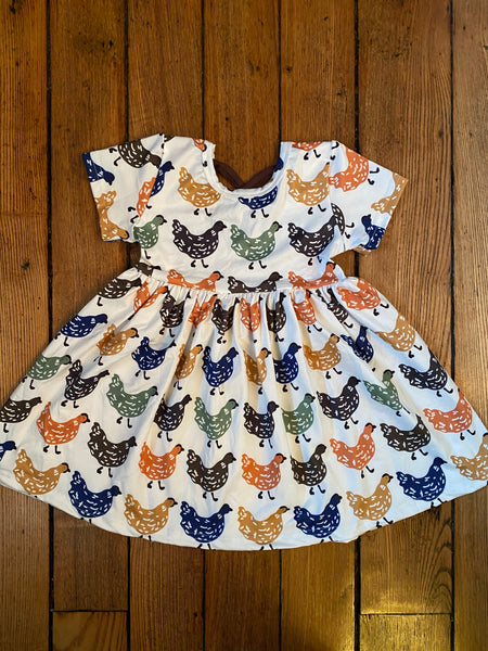 Chicken Print Short Sleeve Criss Cross Dress