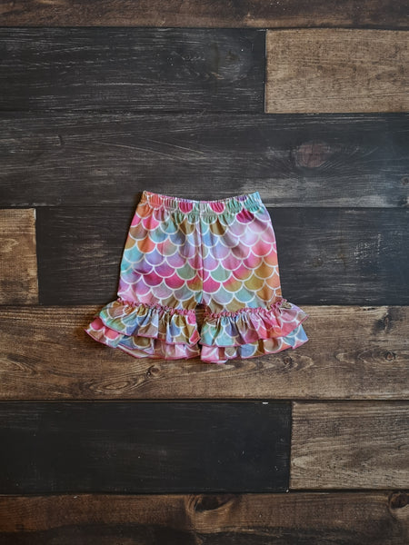 Mermaid Scales Girl Ruffle Shorts