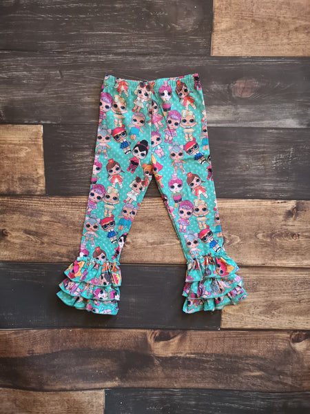 Dolls Print Green Ruffle Leggings - Ava Grace Boutique