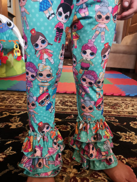 Dolls Print Green Ruffle Leggings - Ava Grace Boutique