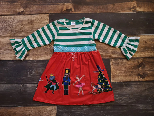 Nutcracker Red/Green Long Sleeve Dress - Ava Grace Boutique