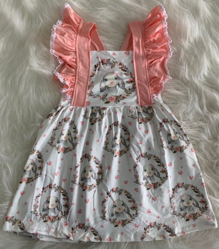 Easter Bunny Ruffle Sleeve Girl Dress