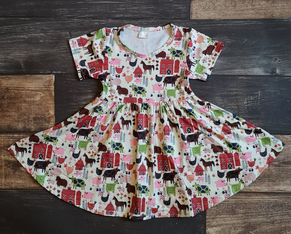 Farm Animals Milk Silk Dress Twirly Style