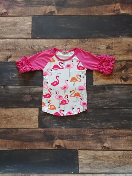 Flamingo Ruffle Raglan Girl Top - Ava Grace Boutique