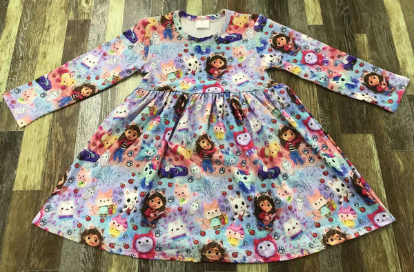 Gabby Cat Long Sleeve Girl Dress
