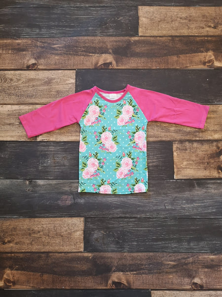 Mint Green Floral Raglan Top