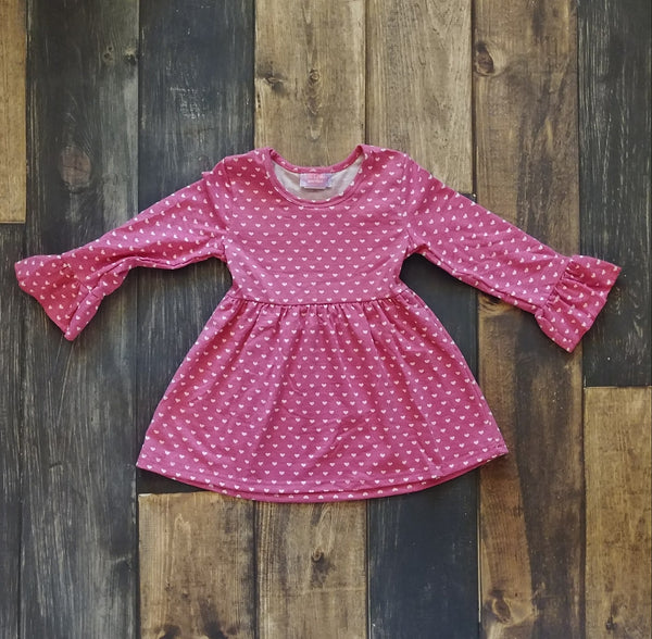 Valentine's Hot Pink Polka Hearts Pearl Knit Dress - Ava Grace Boutique